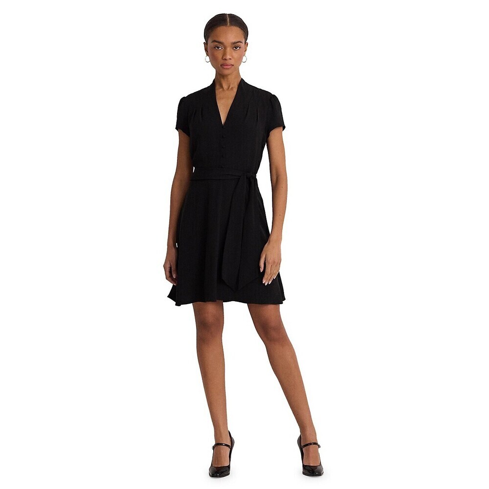 Lauren Ralph Lauren women's SHORT SLEEVE DAYDRESS Belted in black size 6 $220 - Picture 5 of 16